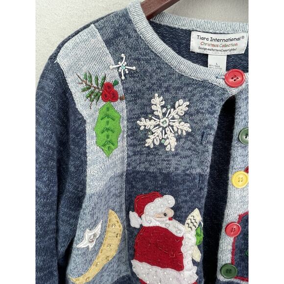 VTG Tiara Christmas Cardigan Sweater Womens L Cottagecore Grandma Holiday Knit - Picture 3 of 10